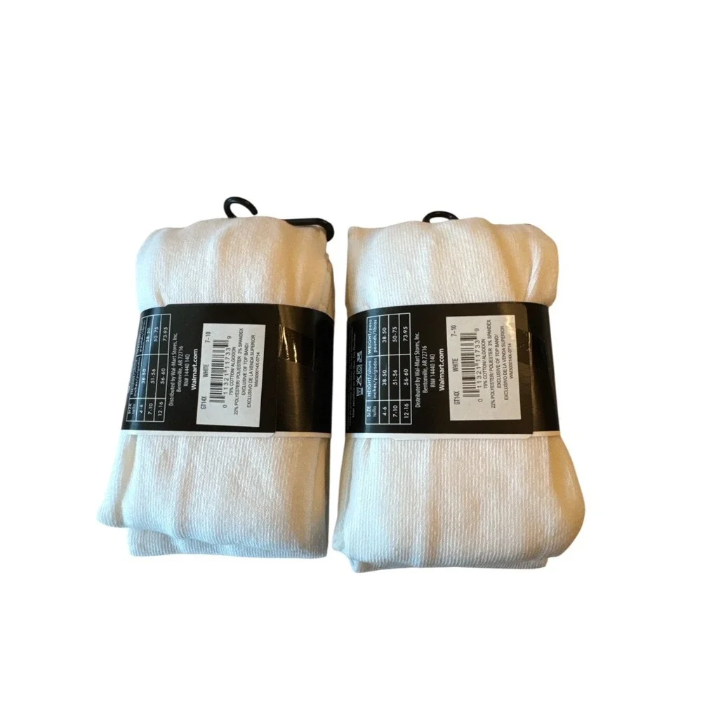George Girls Heavyweight‎ Cotton Tights 2-Pair Pack White Shoe Size 7-10 NWT
